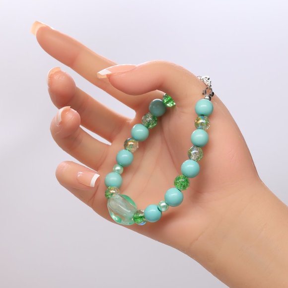 Teal Beads, Pearls & Turquoise 3 Piece Set, Necklace, Bracelet & Earrings. - Picture 5 of 7